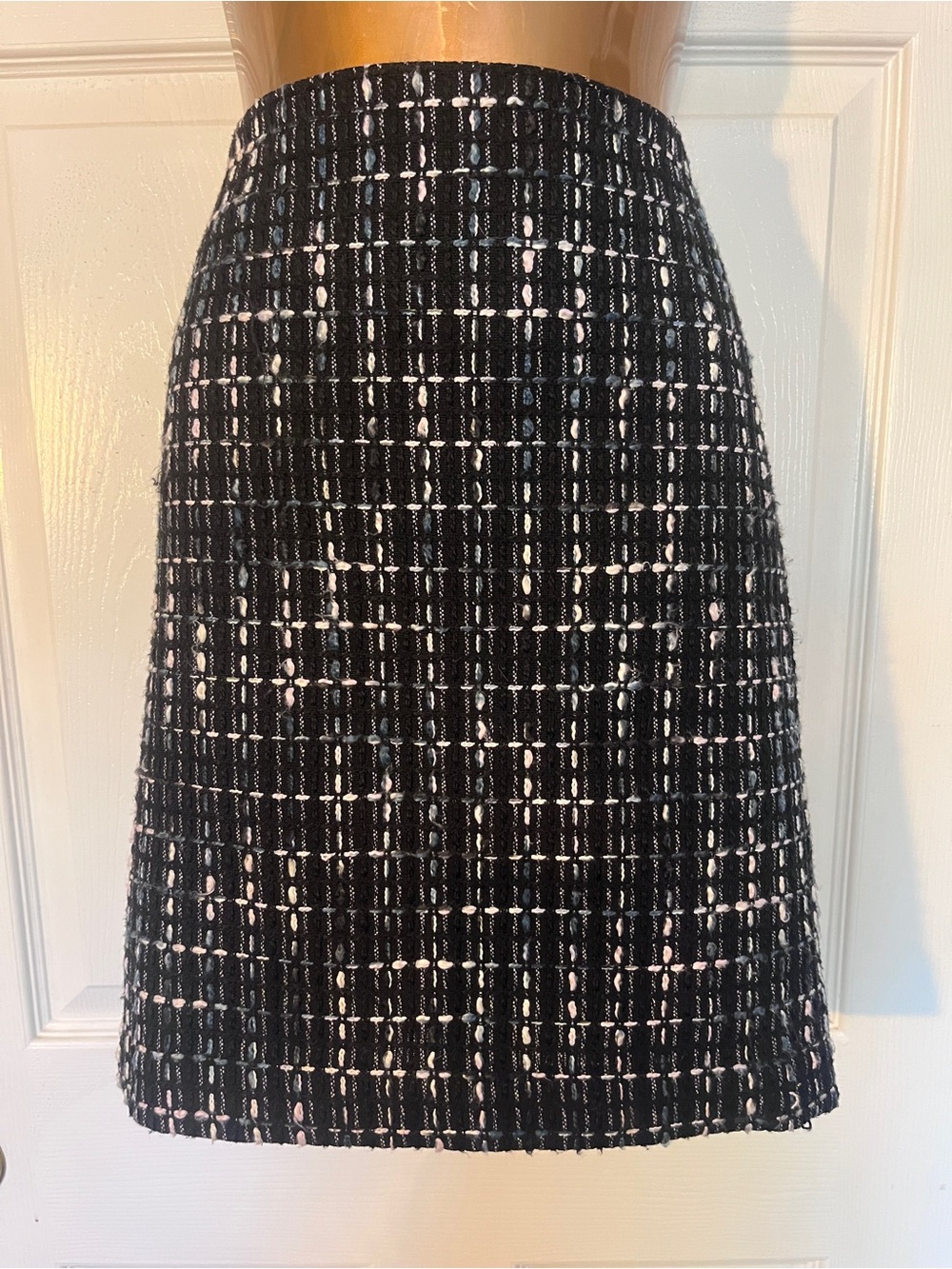 LOFT Black Tweed A-Line Mini Skirt with White and Blue Accents